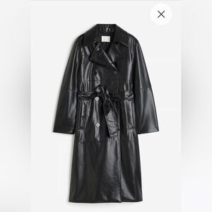 H&M Long Faux Leather Black Trench Coat